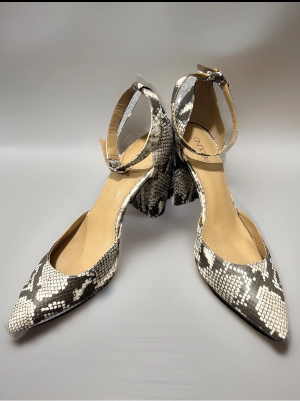 Abound Snake Print Pointed Toe Ankle Strap Block Heels in Black & White EUC
